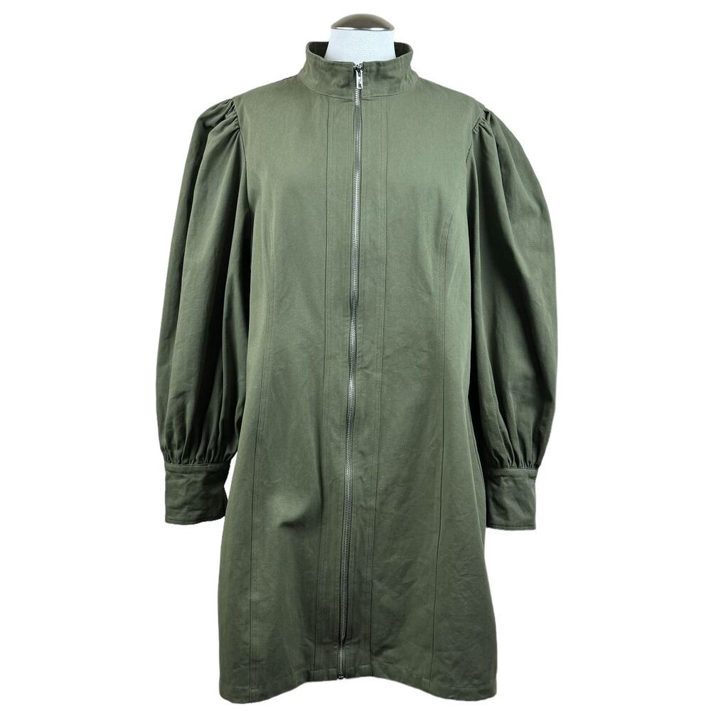Women's Showpo.‎ Khaki Tallis Blouson Sleeve Zip Front 100% Cotton Mini Dress 16